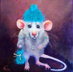 Knitting Mouse in Blue, by Vera Ripley