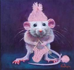 Knitting Mouse in Pink, by Vera Ripley
